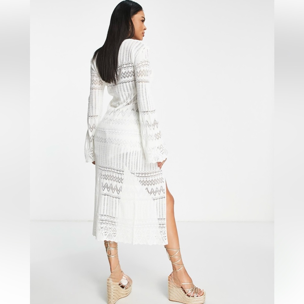 ASOS DESIGN maxi cardigan in pointelle stitch in cream